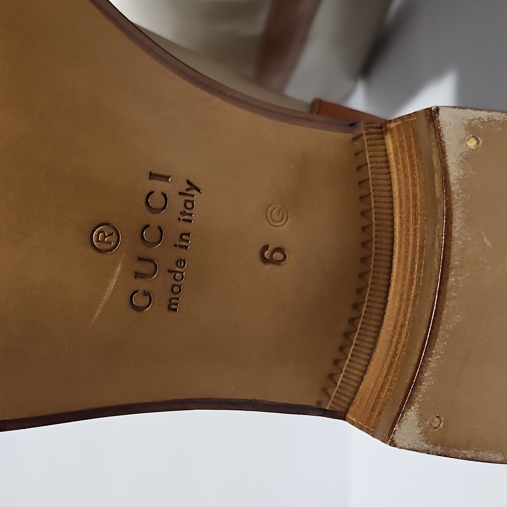 Gucci Women's Unisex Leather Mid-Calf Boot Beige/Tan 8 Shoe Horn Dust Bag Box - Picture 9 of 15